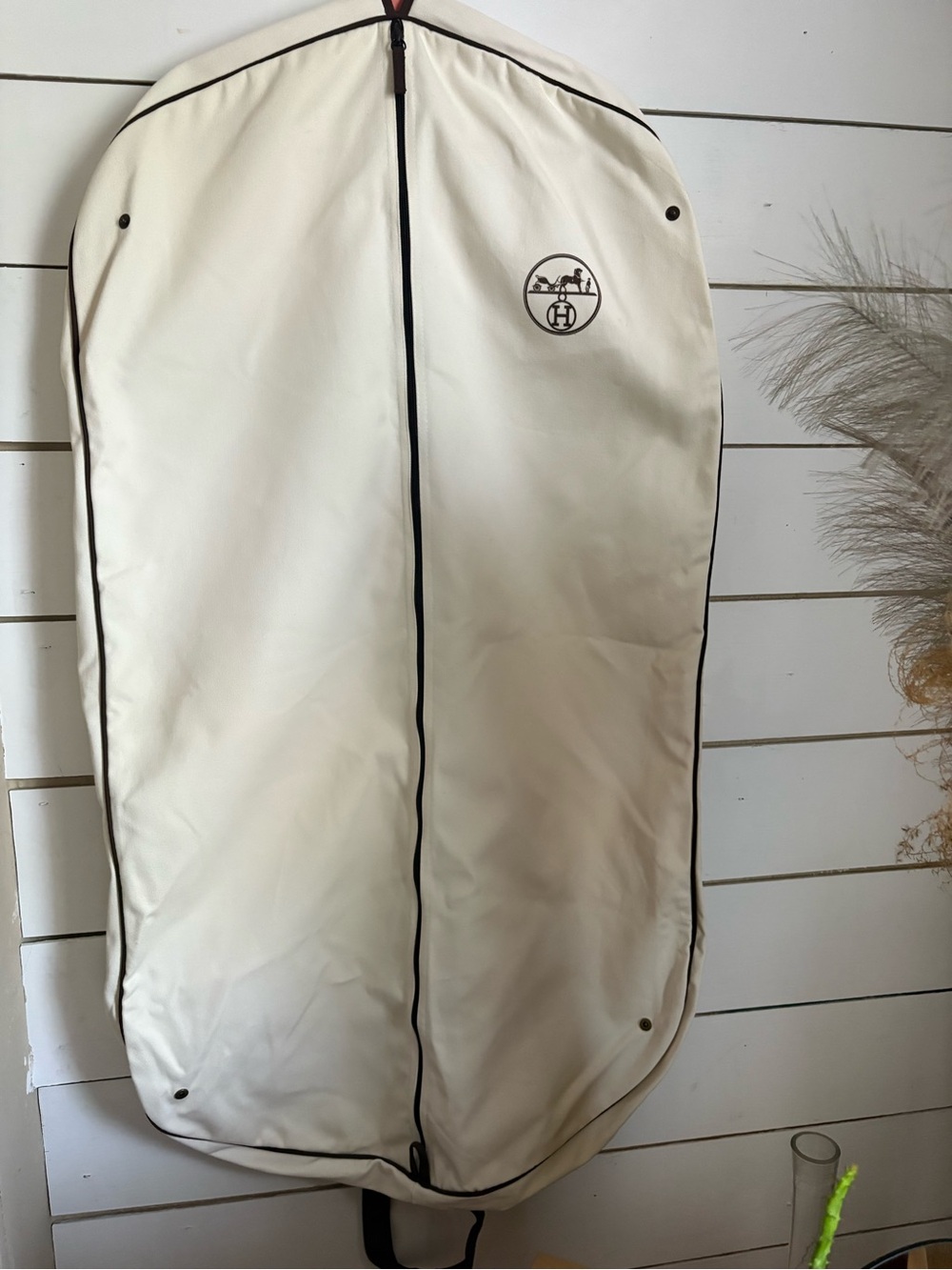 Hermes Cream Garment Bag with Brown Trim